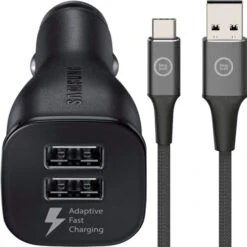 Samsung Adaptive Fast Charging Autolader Met 2 Usb Poorten 15W + Usb C Kabel 1,5m Nylon