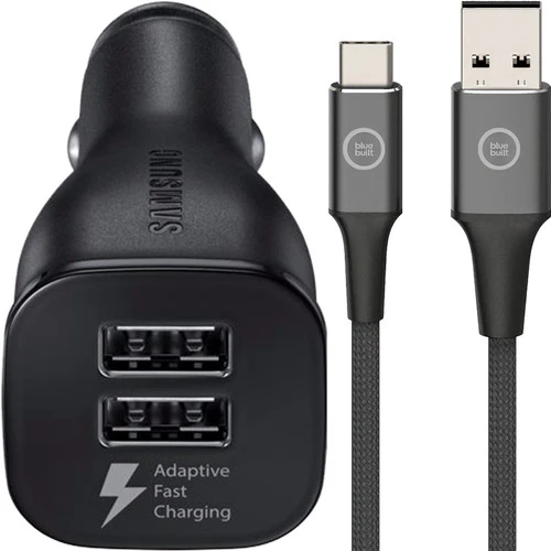 Samsung Adaptive Fast Charging Autolader Met 2 Usb Poorten 15W + Usb C Kabel 1,5m Nylon 1 Samsung Adaptive Fast Charging Autolader Met 2 Usb Poorten 15W + Usb C Kabel 1,5m Nylon