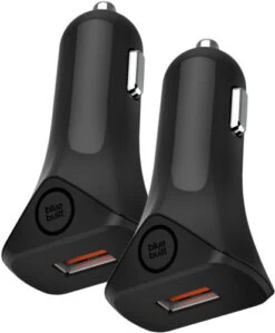 BlueBuilt Quick Charge Autolader Zonder Kabel 18W Zwart Duo Pack