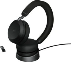 Jabra Evolve2 USB A MS TEAMS 75 Draadloze Office Headset Met Oplaadstandaard Zwart