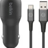 Belkin Autolader Met 2 Usb Poorten 12W + BlueBuilt Usb C Kabel 1,5m Nylon Zwart
