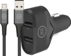 BlueBuilt Autolader Met 2 Usb A Poorten 12W + Micro Usb Kabel 1,5m Nylon Zwart