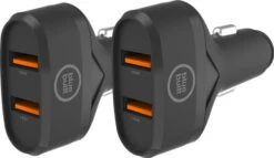 BlueBuilt Quick Charge Autolader Met 2 Usb A Poorten 18W Zwart Duo Pack