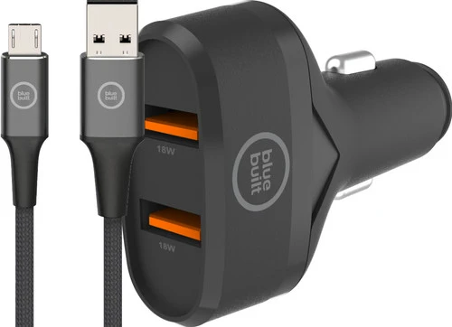 BlueBuilt Quick Charge Autolader 18W Zwart + Micro Usb Kabel 1,5m Nylon Zwart 1 BlueBuilt Quick Charge Autolader 18W Zwart + Micro Usb Kabel 1,5m Nylon Zwart