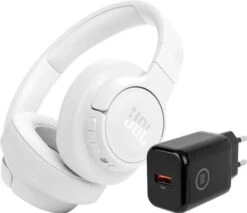 JBL Tune 770NC Wit + BlueBuilt Quick Charge Oplader Met Usb A Poort 18W Zwart