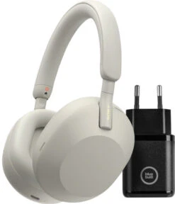 Sony WH-1000XM5 Zilver + BlueBuilt Quick Charge Oplader Met Usb A Poort 18W Zwart