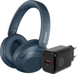 Sony WH-XB910N Blauw + BlueBuilt Quick Charge Oplader Met Usb A Poort 18W Zwart